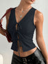 'Narskin' Tie Up V-Neck Tank Top - Celes Fashion